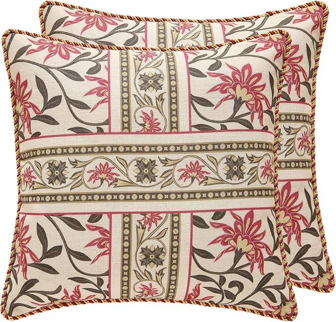 patdrea Vintage Linen Throw Pillow Cover,18"x18",Set of 2-Schumacher B | Elegant Decorative Pillow Case with Zipper,Floral Pattern,Cushion Coverfor Couch Living Room Bedroom Sofa