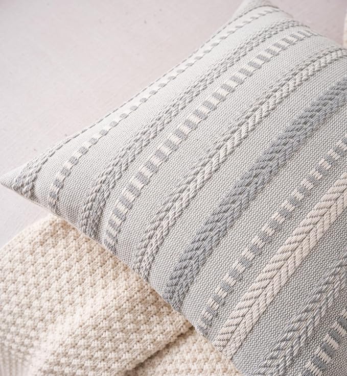 Cethom Boho Throw Pillow Covers 20x20 Inch Set of 2, Farmhouse Decorative Couch Pillow Cases, Grey Accent Pillows of Bed, Sofa Bedroom Living Room Home Decor Cushion Cover
