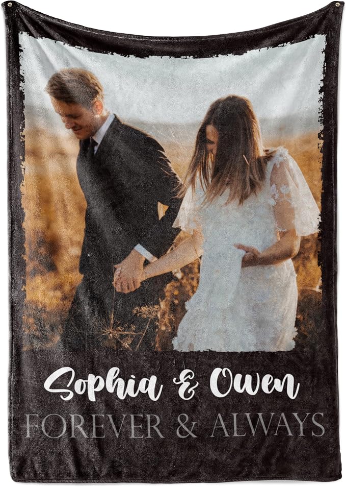 Personalized Photo & Text Blanket, Custom Picture Fleece Throw (1-Pic) | Printed in USA, ships next day, add 1-9 photos & custom text, fleece or sherpa, family keepsake gift, cozy home decor