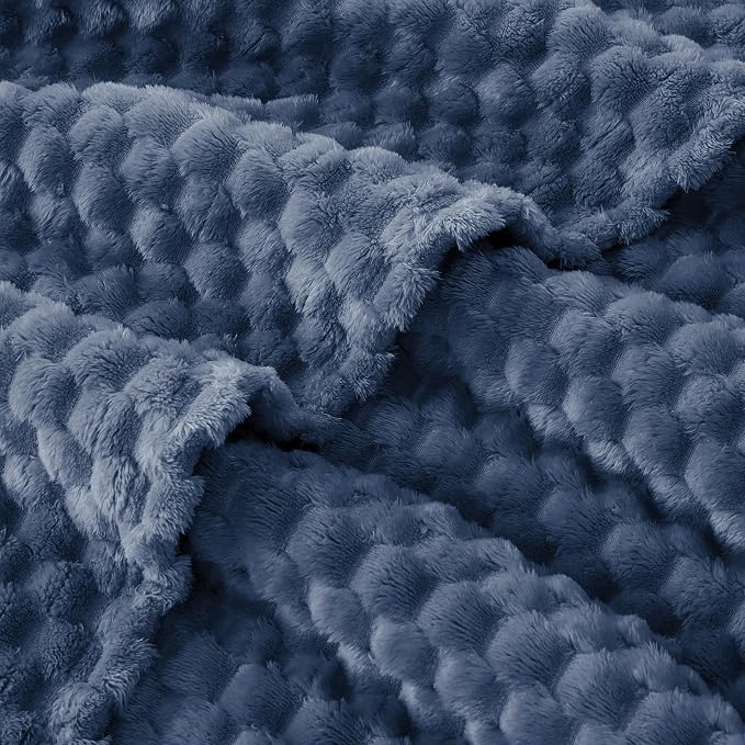 EXQ Home Gentle Soft Fleece Throw Blanket – Cozy Lightweight 3D Imitation Turtle Shell Jacquard Blanket for Couch Bed – All-Season Warm Fuzzy Flannel Blanket for Women Mom Her Gifts(50"x60",Navy Blue)