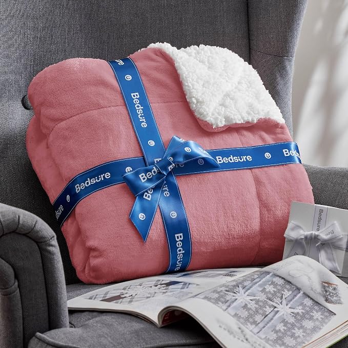 Bedsure GentleSoft Sherpa Fleece Blankets King Size for Bed, Non-Heated, Thick and Warm Throw for Girls and Women, Soft Fuzzy Plush King Blanket for Winter, Dusty Rose, 108x90 Inches
