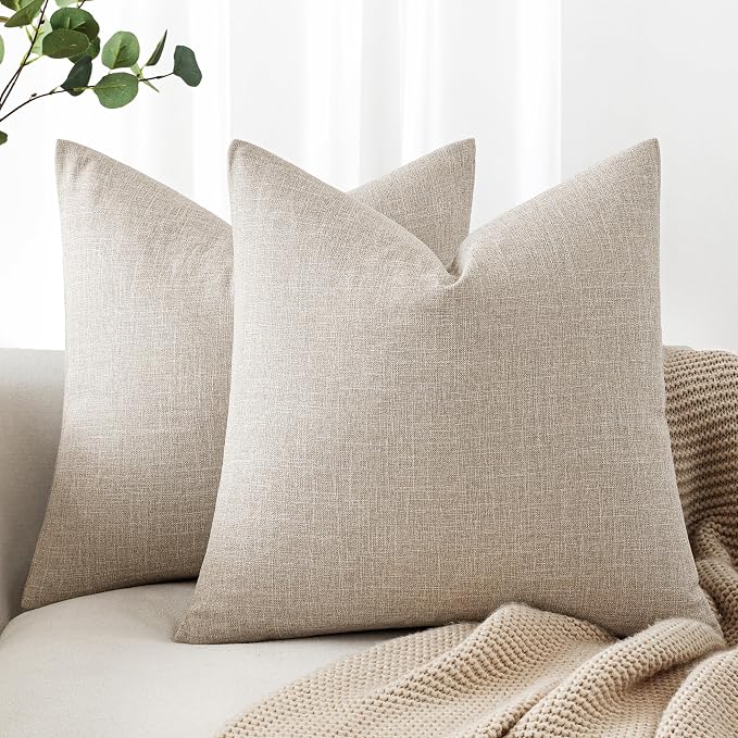 MIULEE Pack of 2 Decorative Linen Burlap Textured Pillow Covers Farmhouse Boho Accent Pillowcases Spring Home Decor for Couch Sofa Bedroom Living Room 20x20 Inch Taupe