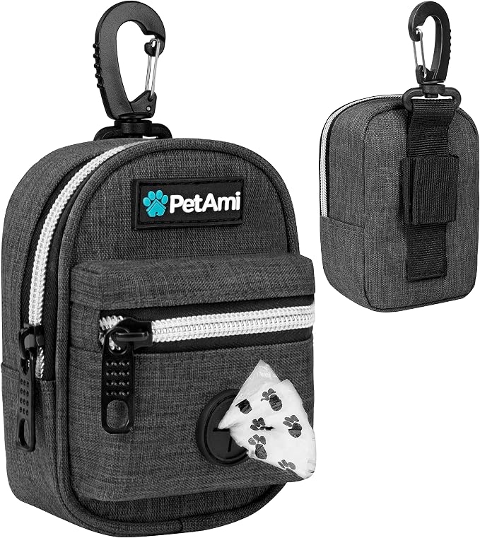 PetAmi Dog Poop Bag Holder for Leash Waste Bag Dispenser Pet Pouch Charcoal
