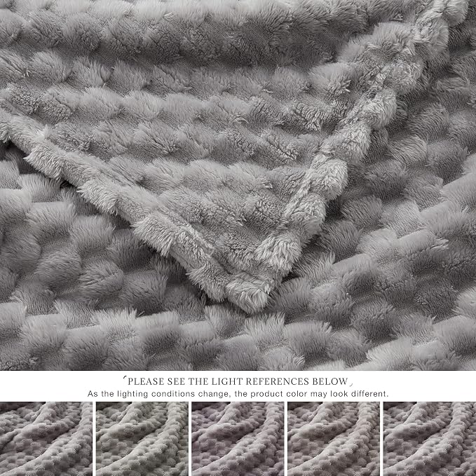 EXQ Home Fleece Blanket Twin Size for Couch or Bed - 3D Imitation Turtle Shell Jacquard Decorative Blankets - Cozy Soft Lightweight Fuzzy Flannel Blanket Suitable for All Seasons(60"×80",Light Grey)