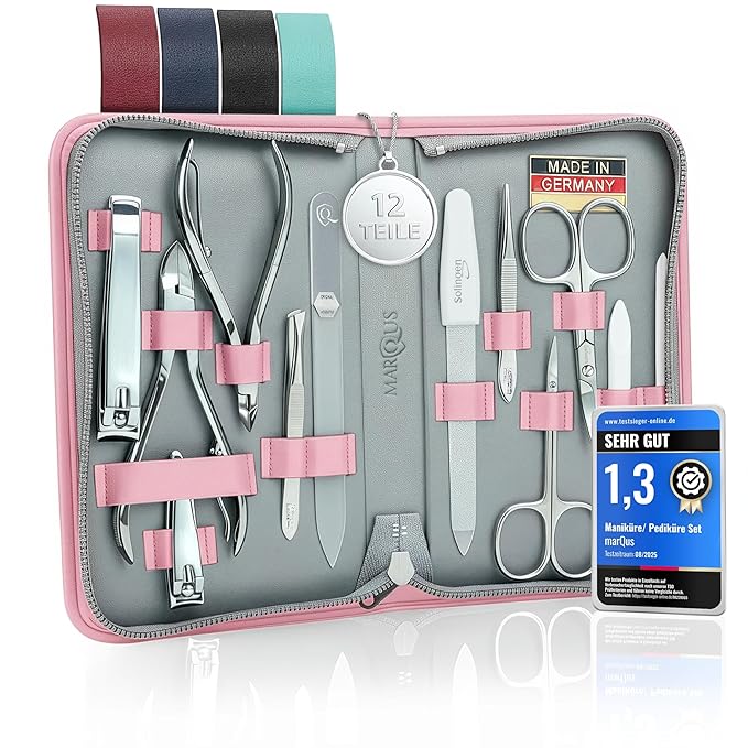 Manicure Set Women and Men – 12-Piece Professional Grooming Kit with Premium Tools, Genuine Leather Case, and Exclusive Glass Nail File for Hand & Foot Care, German Quality