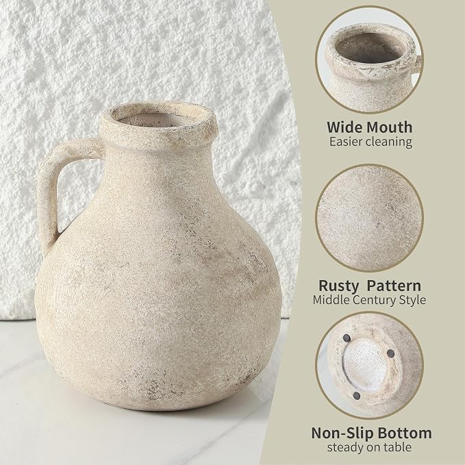 Ceramic Decorative Flower Vase 7.1 Inch Pottery Rustic Farmhouse Boho Terracotta Vase for Home Decor, Table, Living Room, Bathroom, Shelf, Mantel Decoration, Bronze