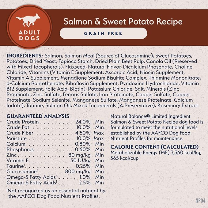Natural Balance Limited Ingredient Adult Dry Dog Food - Balanced Nutrition for Adult Dogs - Grain-Free, Soy-Free Recipe - Limited Ingredient Formula - 24 lb - Salmon & Sweet Potato Recipe
