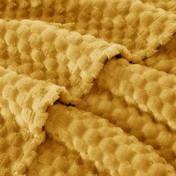 EXQ Home Gentle Soft Fleece Throw Blanket – Cozy Lightweight 3D Imitation Turtle Shell Jacquard Blanket for Couch Bed – All-Season Warm Fuzzy Flannel Blanket for Women Mom Gift(50"x60",Mustard Yellow)