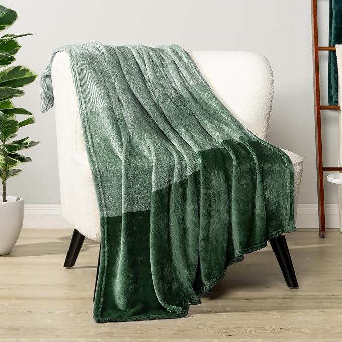 PAVILIA Green Ombre Fleece Throw Blanket for Couch Sofa Bed, 50x60 | Gradient, Soft Plush Flannel Fleece, Lightweight Accent Blanket, Warm All Season, Machine Washable, Cozy Decor Gift