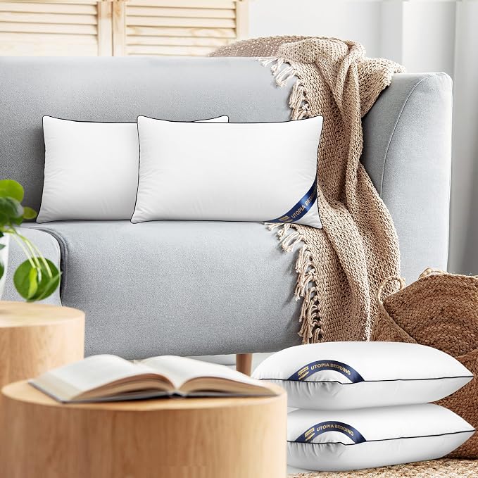 Utopia Bedding 12x20 Throw Pillow Inserts, Decorative Pillows, Pack of 4 | Piping Throw Pillows, Plush & Supportive, Aesthetic Cushion Sham Stuffer for Sofa, Office, Couch & Bed, Set of 4, White