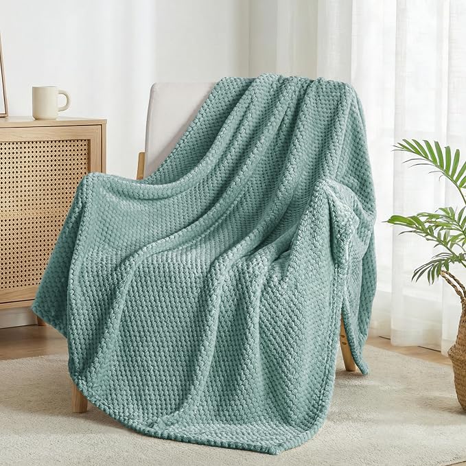 Exclusivo Mezcla Large Waffle Fleece Throw Blanket for Couch, Celadon | Lightweight Soft Blanket for Sofa, Bed, Living Room, Plush Fluffy Throw for Home Decor, Travel, All Season, 50x70 Inches