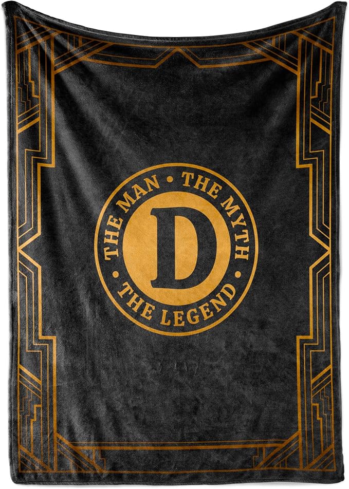Gifts for Men, Initial Mens Blanket, Birthday Gift for Him, 60"x 80", D | Soft 350 GSM flannel throw with initial legend design for dads, husbands and grandpas, ideal for birthdays or Christmas