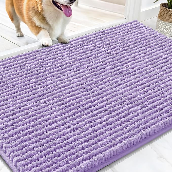 OLANLY Dog Door Mat for Muddy Paws 34x21, Extra Absorbent Chenille Mud Mat | Lavender, Absorbs Moisture and Dirt, Non-Slip Machine Washable Doormat, Quick-Drying Indoor Entryway Floor Mat for Dogs