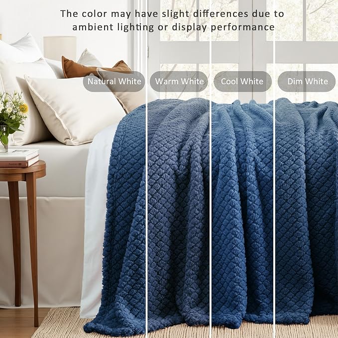 Exclusivo Mezcla Soft Fleece King Size Blanket for Bed, Navy Blue | Jacquard Lightweight Cozy Bed Blanket, Breathable Decorative Fuzzy Textured All Season Use, 90x104 Inches