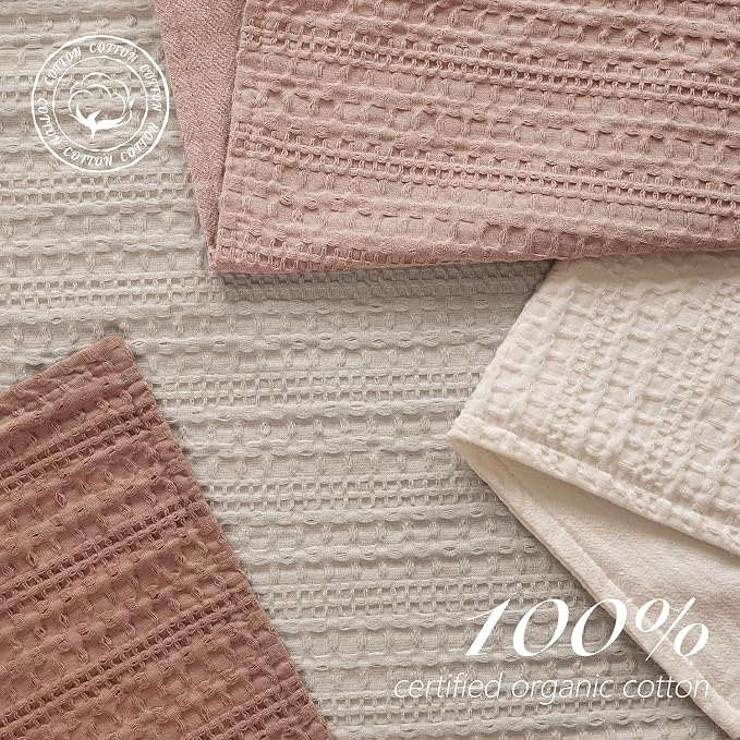 Foindtower Set of 2 Decorative Cotton Waffle Weave Throw Pillow Covers Euro Shams Cushion Covers Accent European Pillowcase for Bed Couch Sofa Bedroom Living Room Home Decor 26×26 Inch Dusty Pink