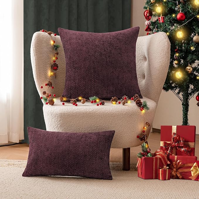 a moment Christmas Wine Red Chenille Throw Pillow Covers 22x22 Inch Pack of 2 Modern Decorative Throw Pillow Covers Farmhouse Cross Covers Home Decor for Sofa Bedroom Living Room