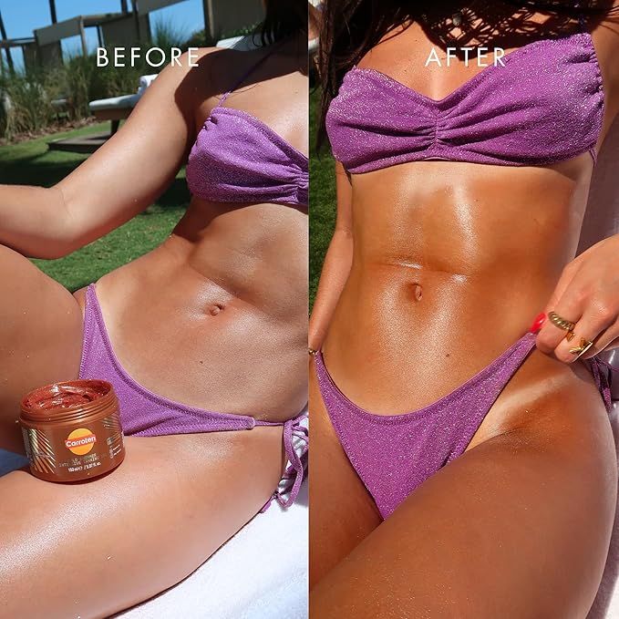 Carroten Gold Shimmer Tanning Gel | Browning Indoor/Outdoor Tan Accelerator | Non-Greasy, Water-Resistant with Carrot & Coconut Oil | Vitamin A & E For Moisture & Hydration | 5 Fl Oz + Spatula