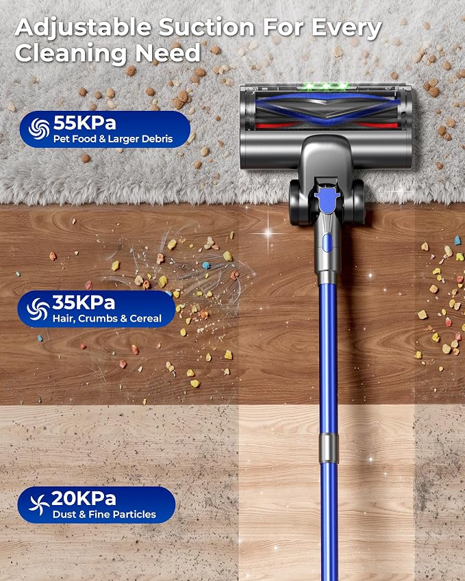 Cordless Vacuum Cleaner, 650W 55KPa Powerful Suction, 70Mins Self-Standing Stick Vacuum with Anti-Tangle Brush, Touch Screen & 1.8L Dust Cup, Vacuum Cleaners for Home, Pet Hair, Carpets & Hard Floors