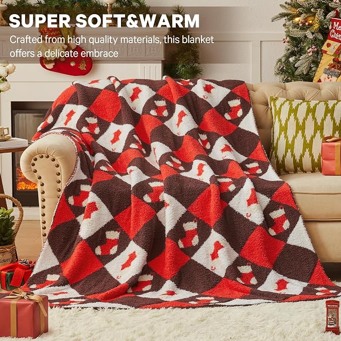 Christmas Knit Throw Blanket - Super Soft Cozy Fuzzy Blankets for Couch, Sofa & Bed, Holiday Throw Blanket，60"x80"