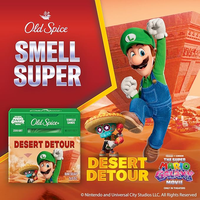 Old Spice Bar Soap for Men, x The Super Mario Galaxy Movie, Cold Pressed with Grit, Made with Natural Oils & Plant Based Cleanser, Vanilla Sands with Warm Vanilla & Cream Scent, 5.0 oz