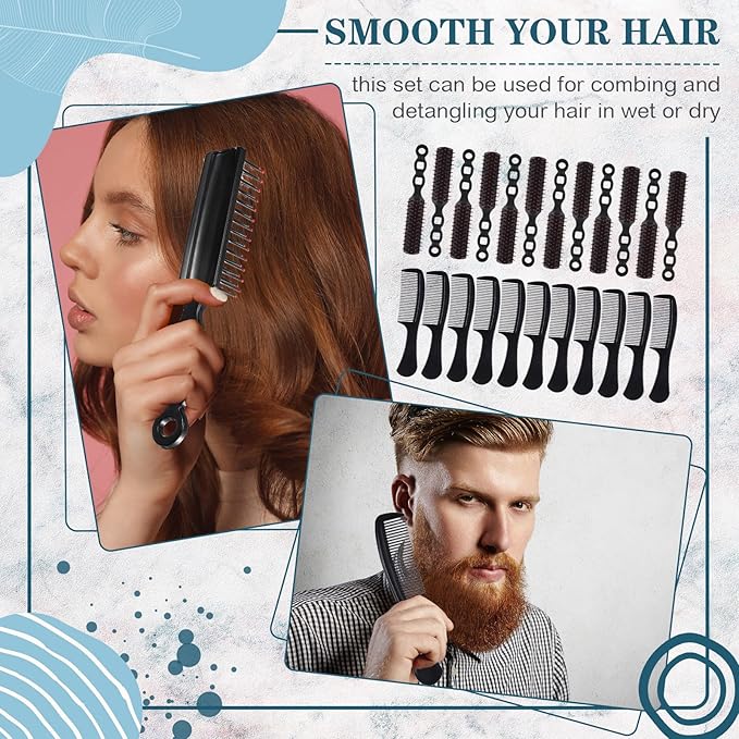 SiliFine 96 Pcs Bulk Hair Brush Combs for Homeless Individually Wrapped Hair Brush and Comb Set for Women Hotel Nursing Charity Travel(Black)