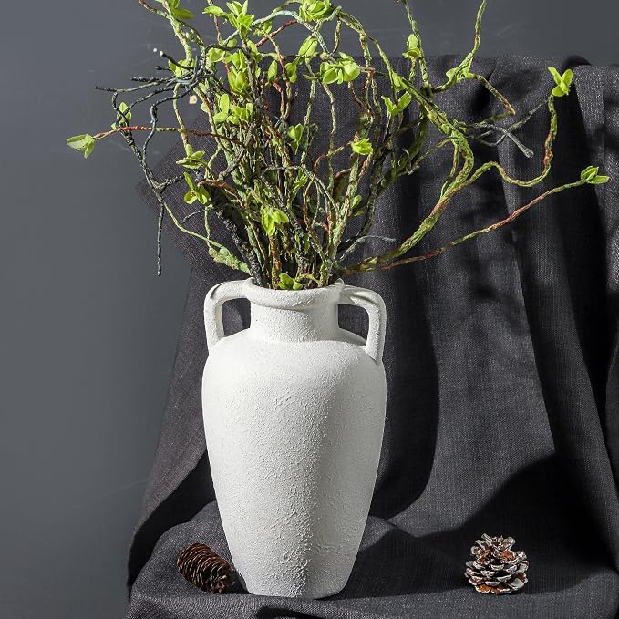 Ceramic Flower Vase, 11.41 Inch Tall Rustic Vase with 2 Handles | Farmhouse Vase Adds Rustic Charm to Living Room, Shelf, Table, and Office Decor, Perfect for Home Styling and Gifts