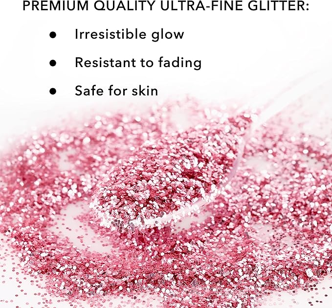 Nail Glitter - Pearl Pink Fine Glitter in Jar - 4 Oz Glitter for Crafts - Glitter for Slime - Face Glitter - Candle Glitter - Body Glitter