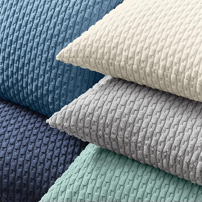 Kevin Textile Soft Corduroy 14"x22" Lumbar Pillow Cover 1 Pack, Navy Blue | Boho Stripe Plush Corduroy Decorative Oblong Cushion Cover Modern Farmhouse Home Decor for Sofa Couch Bed Chair
