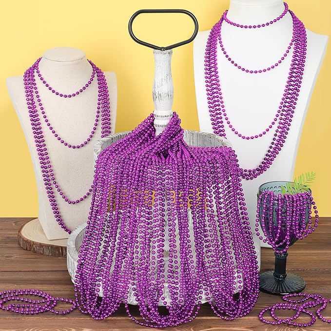 30PCS Mardi Gras Beads, Purple Beads Necklace Bulk Party Favors, 33" Necklaces Festival Parade Throw Accessories, Halloween Mardi Gras Wedding School Activities Celebrations Decorations