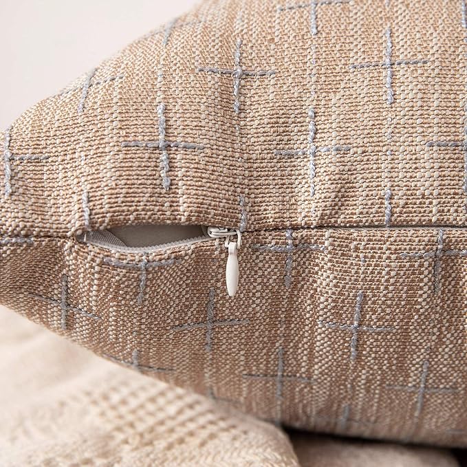 MIULEE Pack of 2 Decorative Burlap Linen Spring Throw Pillow Covers Modern Farmhouse Pillowcases Rustic Woven Textured Cushion Cover for Sofa Couch Bed 24x24 Inch Tan