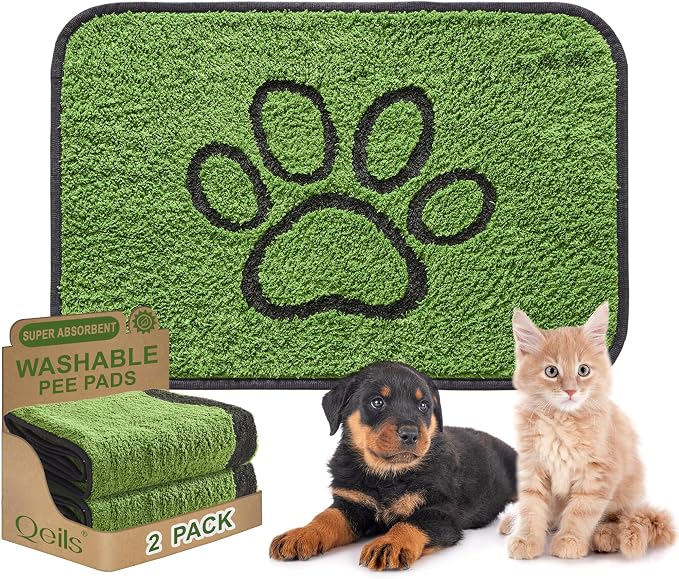 Reusable Dog Pee Pads, Washable Puppy Pads, Leak-Proof 24"x36" 2 Pack | Super Absorbent And Non-Slip Potty Training Pads, Soft Paw Print Plush Design, Ideal For Crates, Couch, Car Seats & Pet Beds