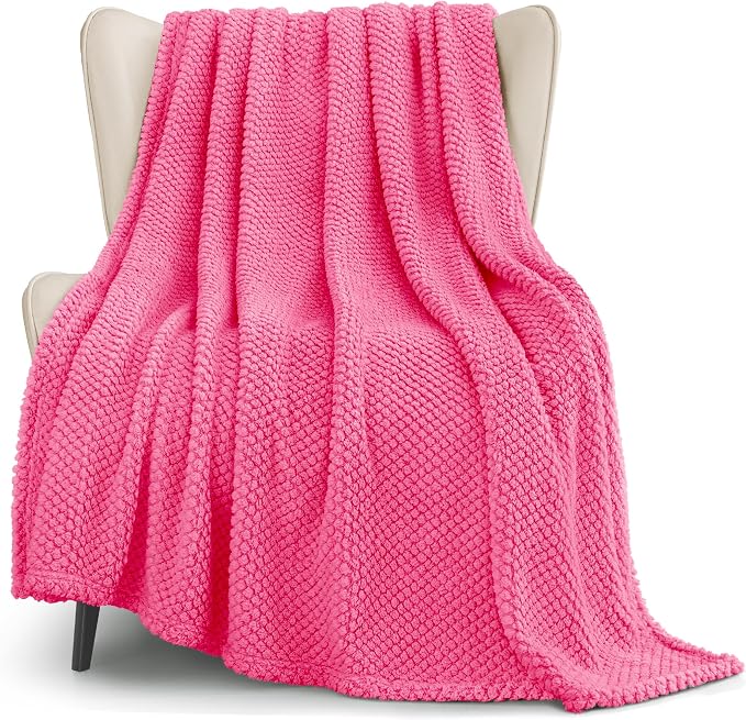 Whale Flotilla Extra Large Soft Fleece Throw Blanket for Couch | 50x70 Inch, Hot Pink, Suitable for Sofa Chair Bed, Fluffy Fuzzy Jacquard Blankets for All Season, Lightweight and Cozy