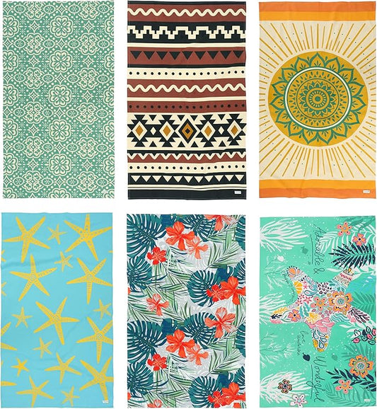 LANE LINEN Beach Towels 6 Pack, Oversized Beach Towel, Lightweight Beach Essentials for Women, Large Pool Towel, Absorbent & Quick Dry, Sand Free Beach Towel, 39"x71" - Island Boho
