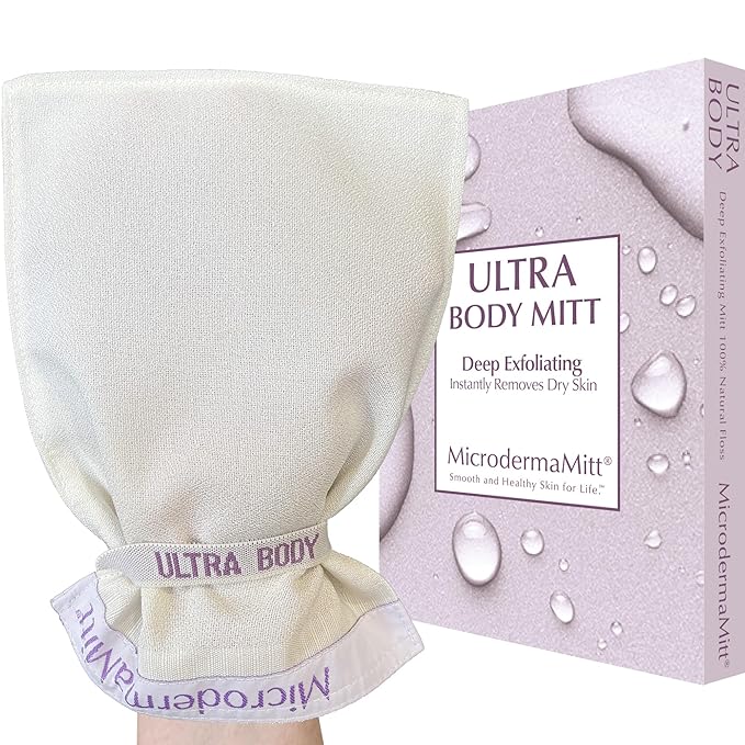 MicrodermaMitt ULTRA Exfoliating Mitt for Body - Premium Deep Exfoliating Body Scrubber Kese Glove – Keratosis Pilaris, Strawberry Skin Treatment, Reduce Ingrown Hair, Turkish Body Scrubber Exfoliator