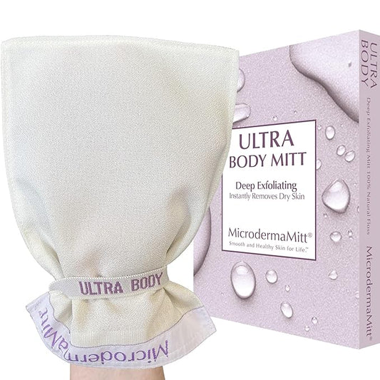 MicrodermaMitt ULTRA Exfoliating Mitt for Body - Premium Deep Exfoliating Body Scrubber Kese Glove – Keratosis Pilaris, Strawberry Skin Treatment, Reduce Ingrown Hair, Turkish Body Scrubber Exfoliator