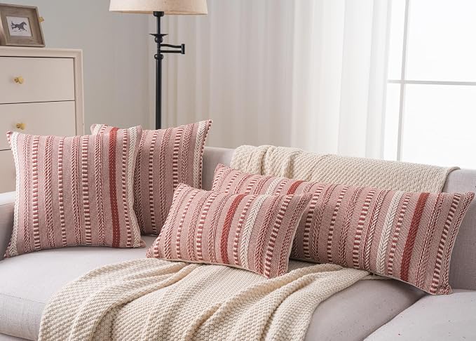 Cethom Boho Lumbar Pillow Covers 14x36 Long, Farmhouse Decorative Couch Pillow Cases, Rust Accent Pillows of Bed, Sofa Bedroom Living Room Home Decor Cushion Cover, Pack of 1