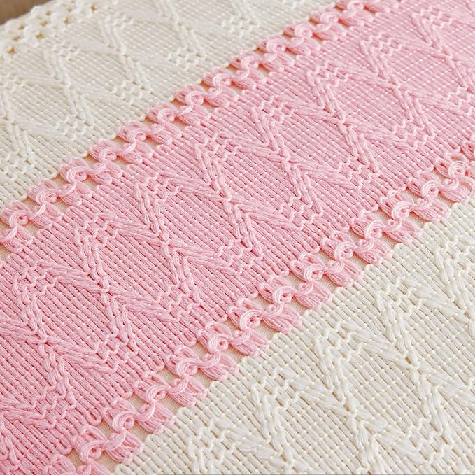 2 Pack Boho Throw Pillow Covers, Contrast Light Pink 18x18in | Soft Breathable Cotton, Farmhouse Decorative Couch Pillow Cases, Cushion Covers for Sofa Bed Living Room Home Decor