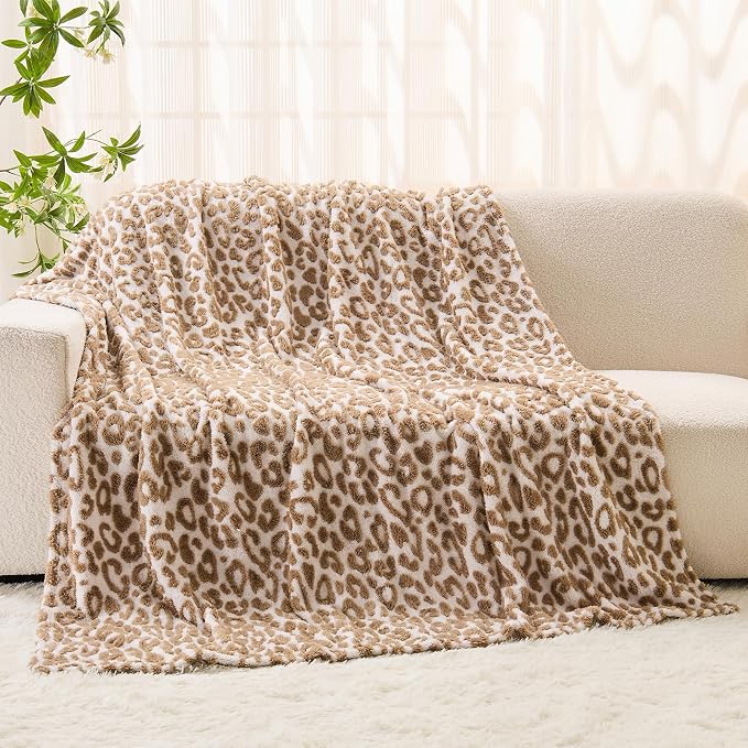 Fluffy Blanket Cheetah Print Blanket Twin Blankets for Bed Couch - 60"x80", Brown