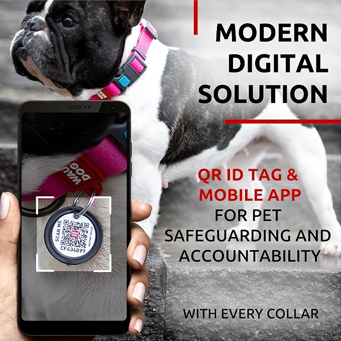 WAUDOG Waterproof Dog Collar - Adjustable Dog Collar for Large Dogs, Small and Medium Dogs - Heavy Duty Dog Collars with Durable Metal Clasp and QR Dog Tag - Boy & Girl Dog Collars