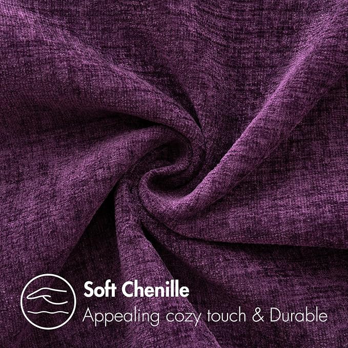 MIULEE Soft Chenille Lumbar Throw Pillow Covers Plum Purple 12x20 Inch | Pack of 2, Modern Decor, Classic Decorative Pillows, Solid Dyed Cases, Boho Couch Cushion Covers for Sofa Bed Living Room