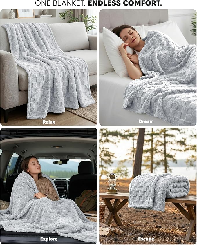 Utopia Bedding Plush Checkered Fleece Blanket Cool Grey King (90x102 Inch) | Soft, Cozy, Couch, Bed, Home Decor, Travel Friendly, Throws, Gift for Women and Men