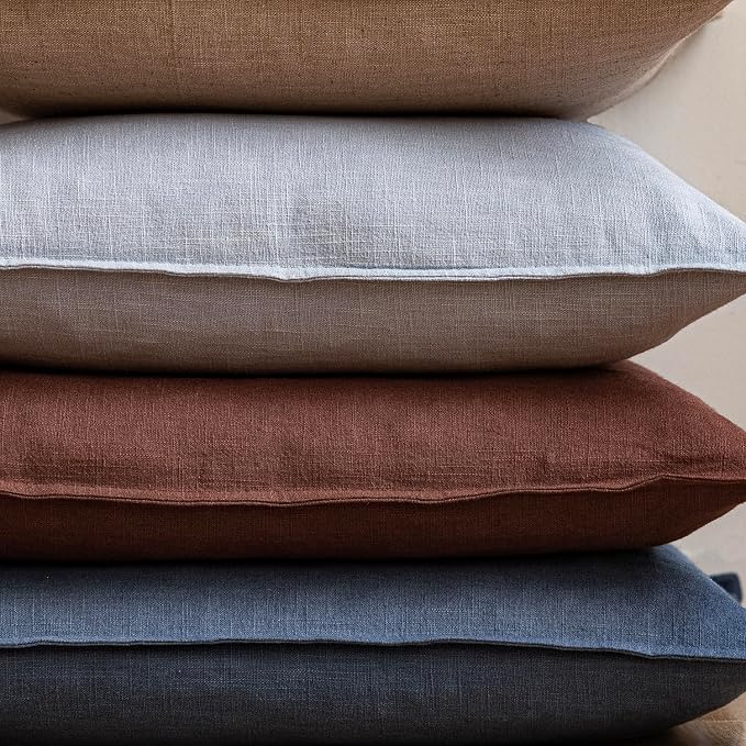 Foindtower Pack of 2, Decorative Linen Solid Throw Pillow Covers Soft Accent Euro Cushion Case Farmhouse Neutral Pillowcase for Chair Couch Sofa Bedroom Living Room Home Decor 24 x 24 Inch Dark Blue