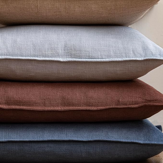 Foindtower Pack of 2, Decorative Linen Solid Throw Pillow Covers Accent Lumbar Cushion Case Boho Farmhouse Pillowcase for Chair Couch Sofa Bedroom Living Room Home Decor 12x20 Inch Dark Blue