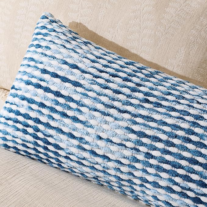 Boho Chenille Pillow Cover Decorative Tufted Pillowcase for Couch Bed Sofa Bedroom Living Room Modern 14 x 36-Inch Sky Blue