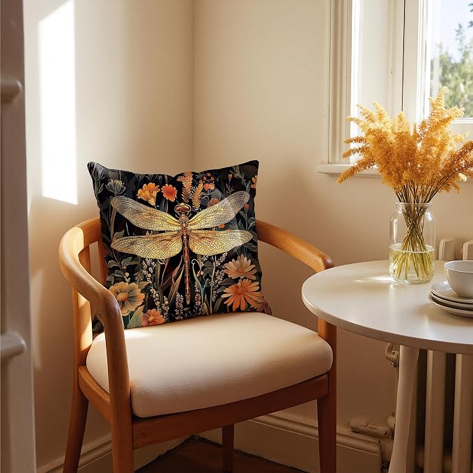 Rustic Autumn Floral Dragonfly Pillow Covers 18x18,Dragonfly Gifts for Women,William Morris Inspired Vintage Dark Cottagecore Floral Botanical Decor Throw Pillow Covers for Home Living Bedroom.