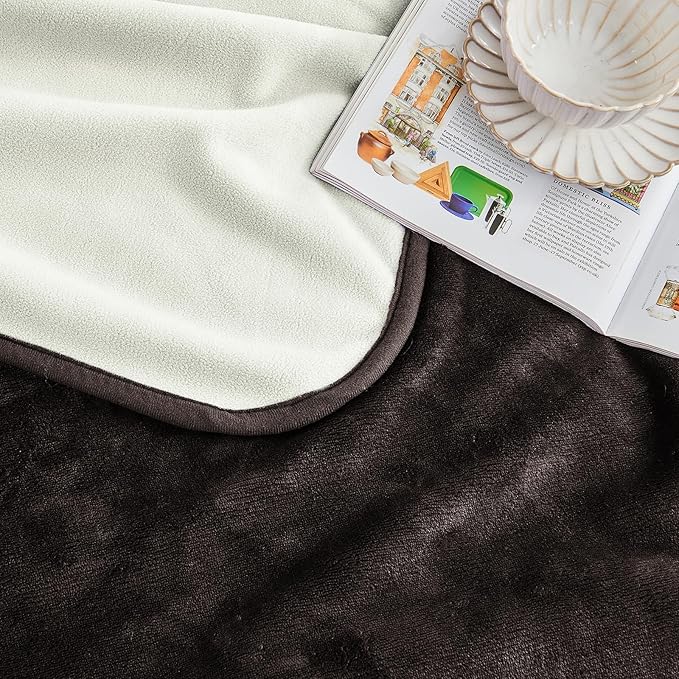 Waterproof Blanket 80"x90" for Adults, Reversible Waterproof Bed Cover for Dogs Cats Pets, Soft Leakproof Blanket for Bed Couch Sofa Furniture Protector, Brown/Off White