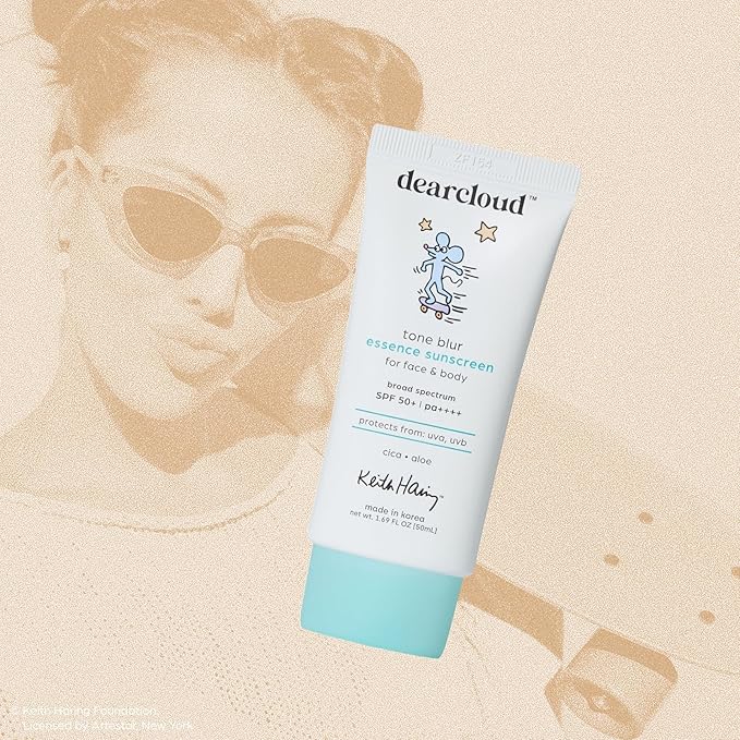 Keith Haring Tone Blur Essence Sunscreen SPF 50 – Korean Sunscreen for Face, Primer & Vegan (1.69 fl oz)