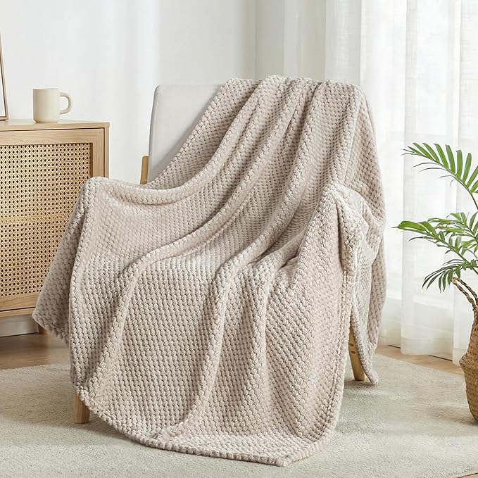 Exclusivo Mezcla Soft Waffle Fleece Bed Blanket Queen Size, Tan | Lightweight Plush Blanket for Bed, Bedroom, Cozy Flannel with Waffle Texture, Stylish Home Decor, All Season, 90x90 Inches