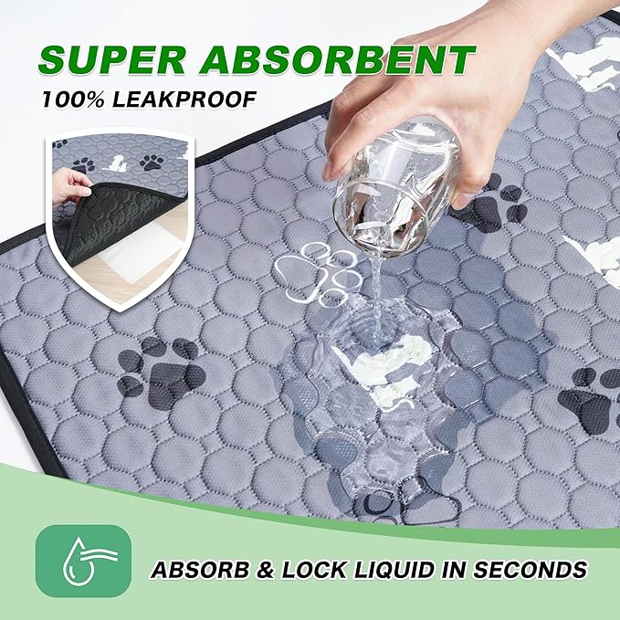 WanpeeGoo Washable Pee Pads for Dogs, Waterproof, 63 x 63 in, 1 Pack, Gray | Super Absorbent, Waterproof and Non-Slip; Washable, Reusable Dog Pads for Crates, Playpens, Floors, Furniture and Travel