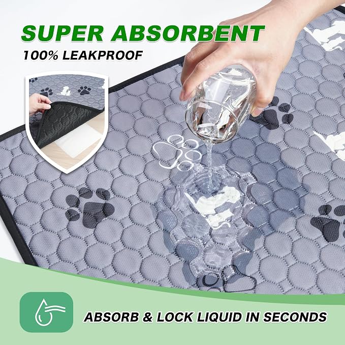 WanpeeGoo Washable Pee Pads for Dogs, Waterproof, 36 x 54 in, 2 Pack, Gray | Super Absorbent, Waterproof and Non-Slip; Washable, Reusable Dog Pads for Crates, Playpens, Floors, Furniture and Travel